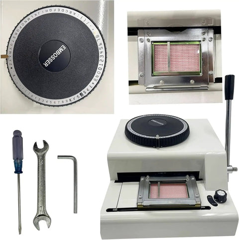 Hassle Free Manual Pvc Card Embossing Machine For Id And Member Cards, adjustable dial and stamping area.