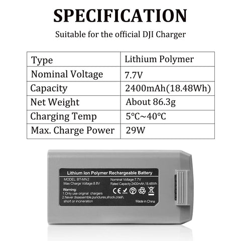 2 Pack Mini 2 Series Intelligent Flight Battery For DJI Mini 4K Mini 2 SE Mini 2 Mini SE With Extended Capacity 2400mAh 7.7V