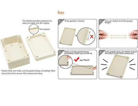 Assembly instructions for 2-Pack Weatherproof Outdoor Junction Box Set, IP65 ABS Plastic Enclosures in Gray-White, 100x68x50mm