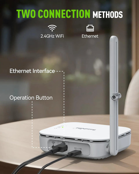 WiFi And Ethernet Enabled Water Timer Gateway Never Offline HWG040 Hub for sprinklers with visible Ethernet interface and button.