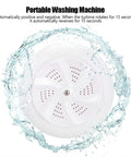Mini Portable Washing Machine With Dual Hydro Turbine And Ultrasonic Vibration To Kick Mud And Grime Smooth Smart Reverse Spin Cycle Zero Hustle Compact Laundry Setup In Pure White, water splashing around the turbine.