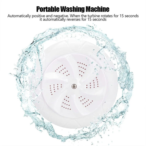 Mini Portable Washing Machine With Dual Hydro Turbine And Ultrasonic Vibration To Kick Mud And Grime Smooth Smart Reverse Spin Cycle Zero Hustle Compact Laundry Setup In Pure White, water splashing around the turbine.