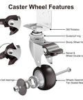 Diagram of 2 Inch L Shaped Caster Set Of 4 With Ball Bearing 360 Degree Swivel Wheels 450 Lbs Per Castor Heavy Duty PU Rollers
