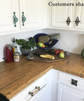 Wood Contact Paper Self Adhesive Wallpaper With Realistic Dope Wood Grain Look For DIY Friendly Home Renovation Brown Yellow Rustic Finish Peel And Stick Removable Shelf Desk Table Cover 472.4 By 17.7 Inches Covers About 58 Sq Ft applied on kitchen counter surface with fruit and decor.