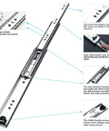 Rugged 40 Inch Drawer Slides Full Extension Ball Bearing Stainless Steel Side Mount Rails 260 lb per pair with screws