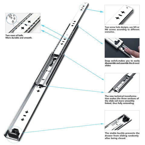 Heavy Duty 30 Inch Drawer Slides With Full Extension Ball Bearing Stainless Steel Side Mount Or Undermount 260 Lb Capacity