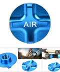 Blue Aluminum Alloy Front Fork Valve Cover For Bike Suspension Airtight Valve Cap with 'AIR' text in center.