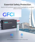 Badass 3000 Watt Pure Sine Wave Power Inverter showing GFCI feature with boats in background for outdoor use.