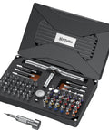 Magnetic 74 In 1 Ratchet Screwdriver Set With Detachable Handle Pro Grade Multi Bit Kit open case showcasing various bits.
