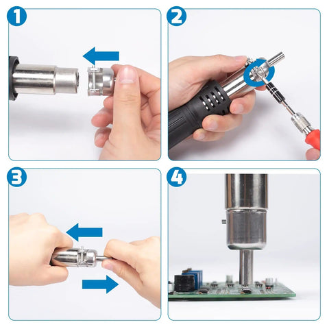 Compact Hot Air Rework Station Kit With Integrated Nozzle Holder, 3 Nozzles And 2 Tweezers, Adjustable Temperature And Air Volume steps