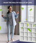 Woman enjoying clean air with F8S Pre-Filter True HEPA Replacement Filter for HealthPro Series 1st Stage beside her