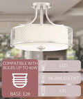 Linx 16 Inch 3 Light Semi Flush Mount Ceiling Light Fixture with outer mesh shade, brushed nickel, compatible with E26 bulbs.