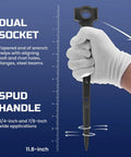 Three Piece Spud Wrench Set Heavy Duty Featuring A Twelve Inch Spud Wrench, shown with dual socket for beam alignment