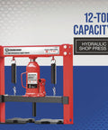12-Ton Hydraulic Shop Press With Heavy-Duty H-Frame All-Steel Construction Lead-Free Rust-Resistant Finish front view