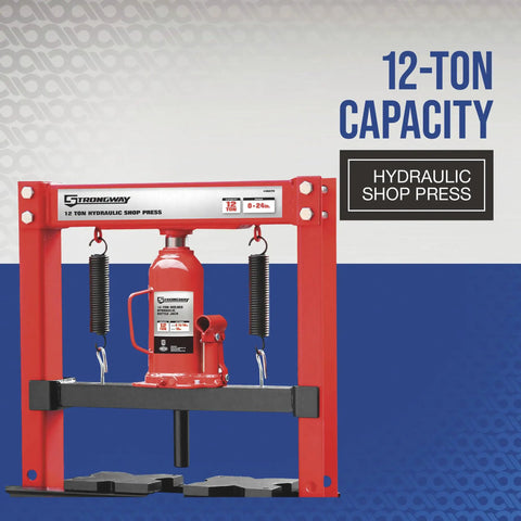 12-Ton Hydraulic Shop Press With Heavy-Duty H-Frame All-Steel Construction Lead-Free Rust-Resistant Finish front view