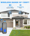Expandable Wireless Doorbell Kit With 1300ft Range, Waterproof Outdoor Button, 5 Volume Levels on a large house