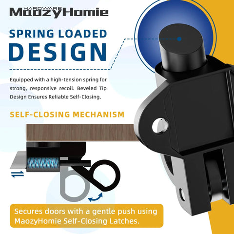 Heavy Duty Self Closing Gate Latches Matte Black Rust Proof Slide Bolt mechanisms showcasing spring loaded design for easy self-closing.