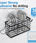 Black metal wall-mounted holder supporting 30 lbs weight, showcasing strong adhesive, part of Three In One Hair Tool Organizer.