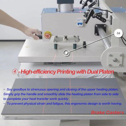 16x24 Inch Dual Station Pneumatic Heat Press With Up Sliding Platen And Infrared Laser Positioning in operation