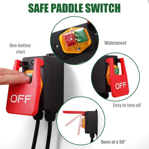 Heavy Duty Paddle Switch For Table Saw 110V To 120V Single Phase On Off Emergency Stop Paddle with Extension Cord