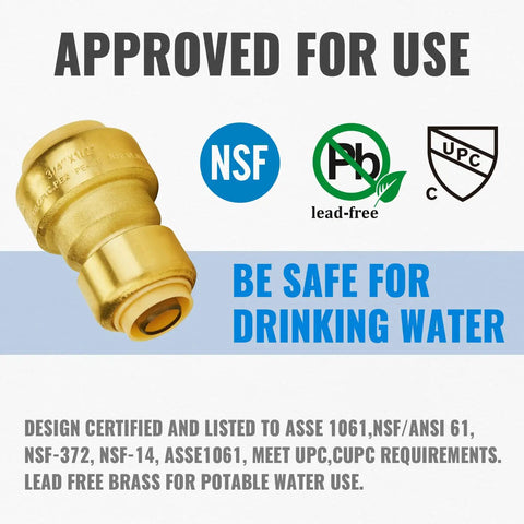 Reducing Coupling 3/4 Inch To 1/2 Inch Lead-Free Brass Push-To-Connect Plumbing Fitting For PEX Copper CPVC certifications