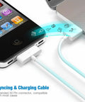 Old School 30 Pin USB Charging Cable 4.0ft 2 In 1 Sync And Charge Cord For iPhone iPad iPod Touch 3G 3GS 4 4S Nano White Copper Core For Fast Data Transfer, white cable connected to iPhone with case