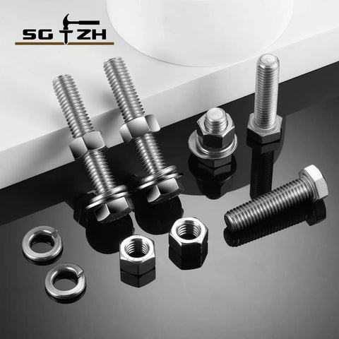 Beefy 1/4-20 Hex Head Bolt Kit With Nuts, Flat And Lock Washers, 20 Pcs, 304 Stainless Steel, Fully Threaded, Heavy Duty Hardware Set
