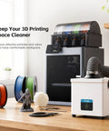Heavy Duty Solder Fume Extractor With HEPA And Carbon Filter 180 Cubic Meters Per Hour next to 3D printer on desk