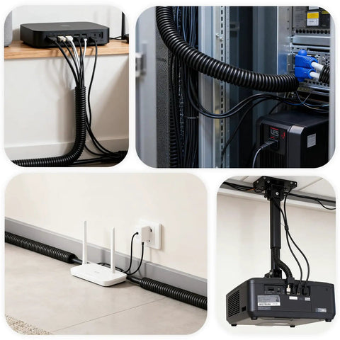 Complete Hella Flexible Split Wire Loom Tubing Kit With Two Heavy Duty Clamps For Easy Car Cable Management And Sweet Wiring Harness Protection Under Hood, organizing multiple cables.