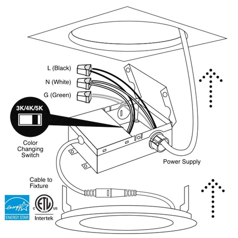 Diagram of 10 Pack 4 Inch LED Recessed Ceiling Lights With Junction Box Canless Dimmable 9W 750LM wiring and installation guide