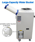 Heavy Duty 18700 BTU Mobile Industrial Air Conditioner With Smart Digital Interface and Dual Cooling Ducts For Quick Indoor Outdoor Job Site Cooling 110V No Fuss Portable Spot Cooler with large-capacity detachable water bucket.