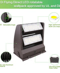 80W LED Wall Pack Light With 10800 Lumens, 5000K Cool White, Rotatable Head From 0 To 270 Degrees, IP65 Outdoor Security