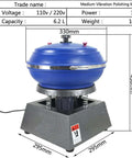 High Frequency Vibration Tumbler Polisher For Jewelry, Stone And Metal Parts, 6.2L Drum with dimensions and specifications