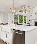 Gold Lantern Chandelier Three Light Pendant Lighting For Kitchen Island And Dining Room In Antique Brushed Gold Finish