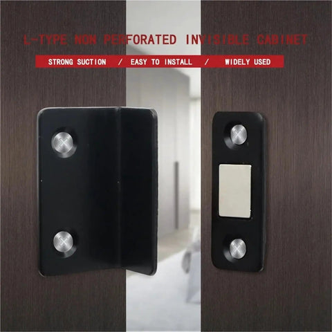 Strong Magnetic Cabinet Catches Set with Punch Free L Shaped Hidden Door Closers for Easy No Drill Installation