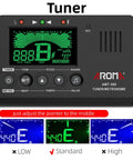 Front view of Pocket Sized All In One Portable Digital Metronome Tuner With Tone Generator For Every Instrument, showing tuning screen.