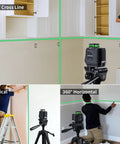 Pro Grade 360 Degree Self Leveling Laser Level With Tripod And Carry Pouch Green Cross Line Laser For DIY Home Projects 100 Ft Bright Range With High Accuracy Perfect For Wall Tile Floors And Picture Hanging. 360° green cross-line laser on tripod for cabinet and wall alignment