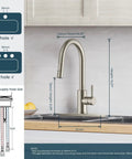 Badass Brushed Nickel Kitchen Faucet With Pull Down Sprayer And Dual Spray Patterns High Arc Gooseneck Design dimensions and specifications