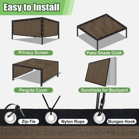 Diagram showing Ninety Percent UV Blocking Outdoor Sun Shade Cloth For Pergolas, 6 By 10 Feet With Grommets setup options.