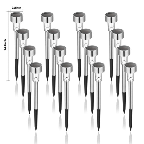 Outdoor Solar Lights 16 Pack Stainless Steel Waterproof Landscape Pathway Garden Lights For Patio Pad Lawn Yard And Landscape Decor With Cold White High Brightness Pattern Lighting