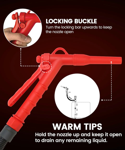 Upgraded 2025 Fuel Transfer Pump With Leak Proof USB Charging And AA Battery Backup nozzle and locking buckle detail