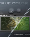 True Color Auto Darkening Welding Helmet in use with green UV/IR protection screen showcasing welding sparks