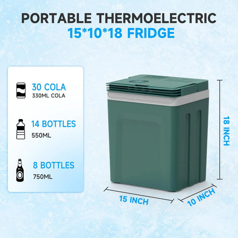 Portable Thermoelectric Car Cooler And Warmer 26 5 Quart Dual Temp Fridge For Truck Rv Camper, army green, 15x10x18 inches.