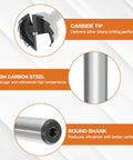 Carbide tip and round shank details of the 16 Piece Forstner Bit Set Heavy Duty Woodworking Drill Bits.