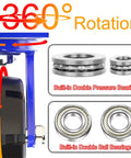 Bulletproof Heavy Duty Rubber Caster Set Of 4 With Dual Locking Brakes showing 360 rotation and double ball bearings.