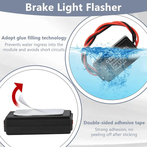 GS100A 4 Pack Brake Light Flasher Strobe Module with glue filling, double-sided tape, 12V to 24V Tail Stop Light Controller