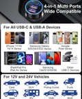Beast Mode Ninety Watt Usb C Car Charger With Four Quick Charge Ports For Seamless IPhone Plus Samsung Galaxy Boost On Any Journey With Pd Pps Fly Wire Tech, showing ports in car console.