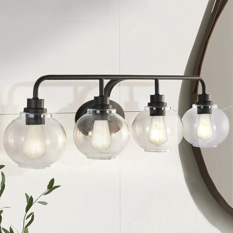 Oil Rubbed Bronze Farmhouse 36 Inch LED Vanity Wall Sconce with Clear Seeded Glass Shade, Industrial Iron Indoor Fixture