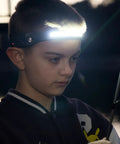 Child wearing Your Go To Rechargeable Tactical Headlamp With 230 Degree Wide Beam LED USB C Powered Motion Sensor 350 Lumens