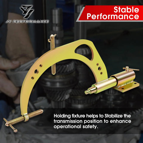Heavy Duty Transmission Holding Fixture Base For A Wide Range Of Auto Transmissions, 360 Degree Swivel With Dual Lock Handles, Fits 180C Through 4L80E And Common 3L30, 200, 250, 350, 400 Series Transmissions, Rugged Mounting Jig on shop bench